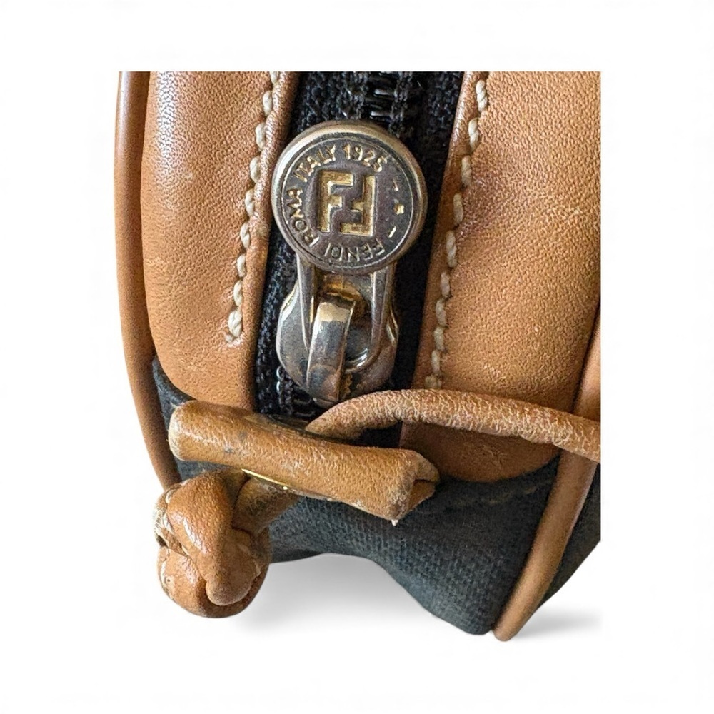 Vintage FENDI ROMA 1925 Brown and Tan Canvas and Leather Crossbody Bag - Picture 3 of 15